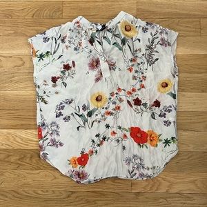 Amour Vert Washable Silk Blouse Dusky Beige Floral Large